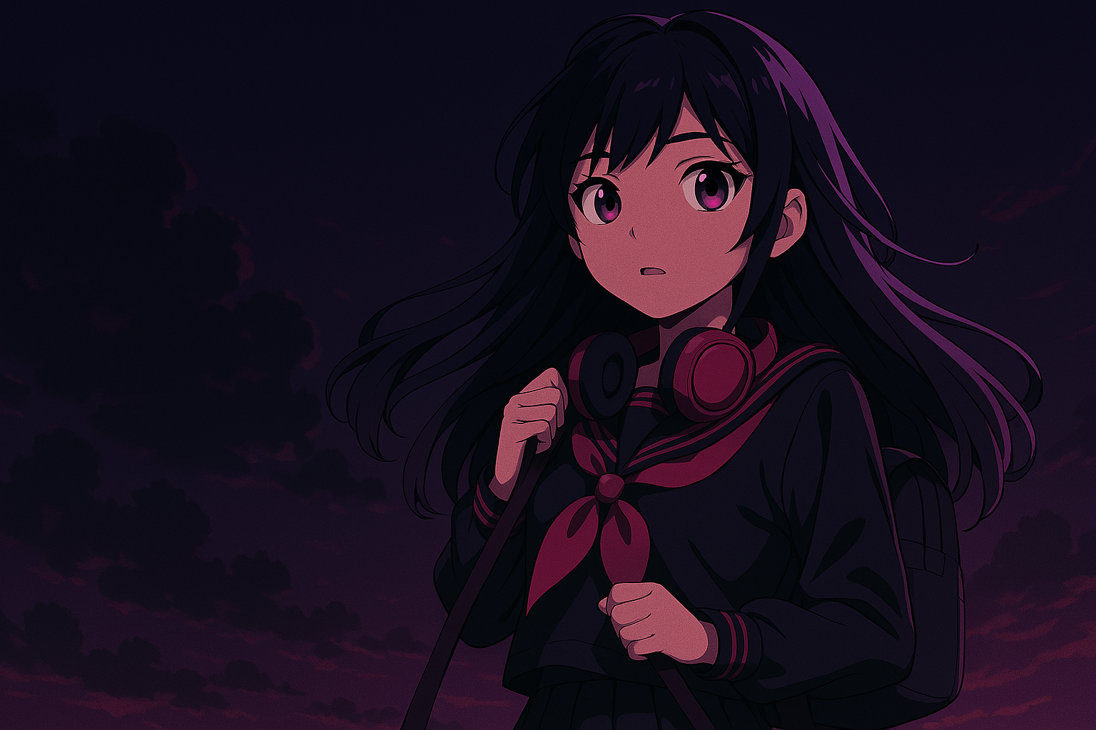 Anime girl with headphones