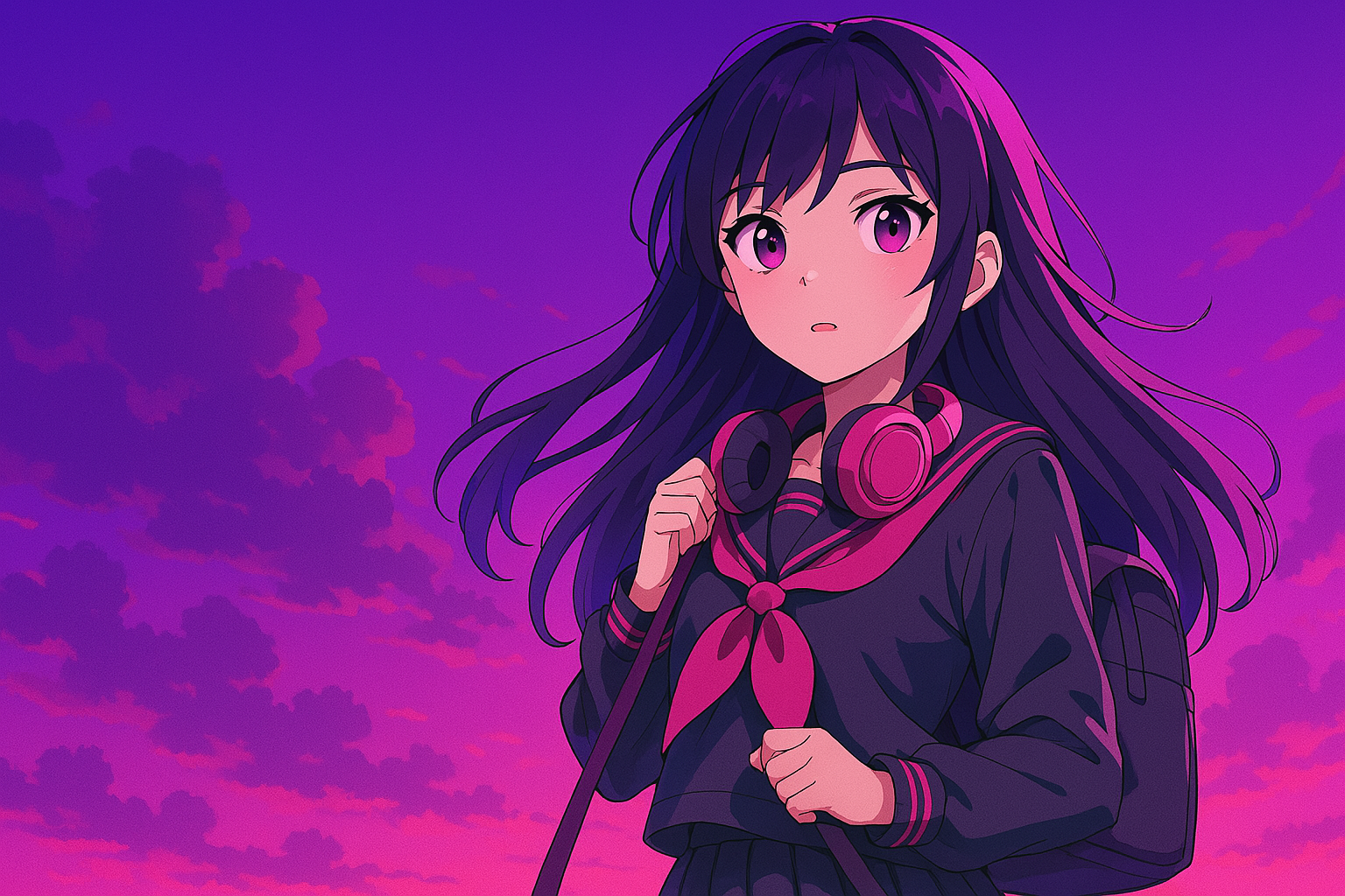Anime girl with headphones